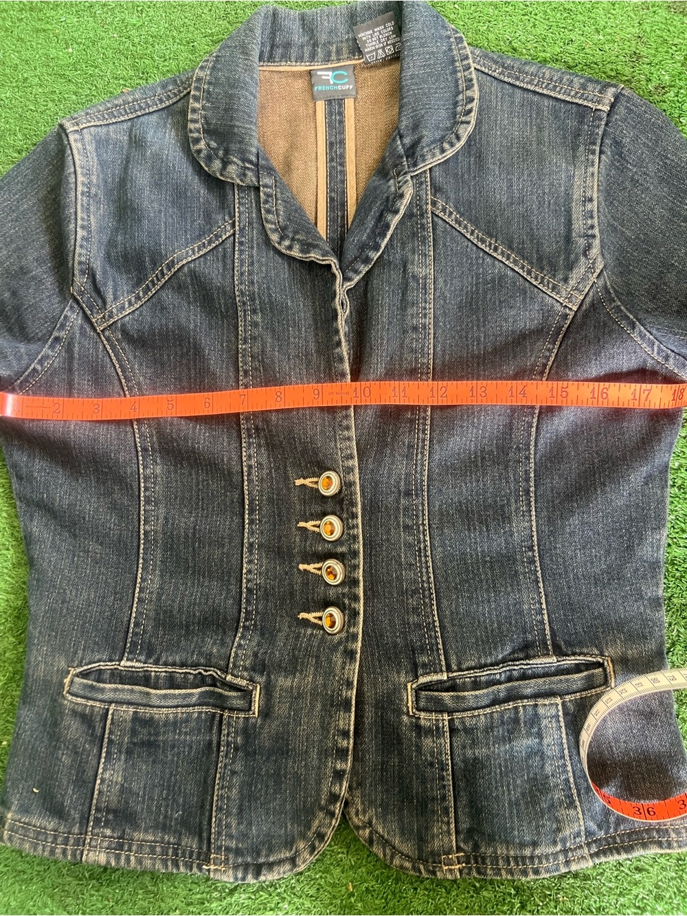 French Cuff Dark Blue Denim Tailored Jacket - Picture 10 of 10